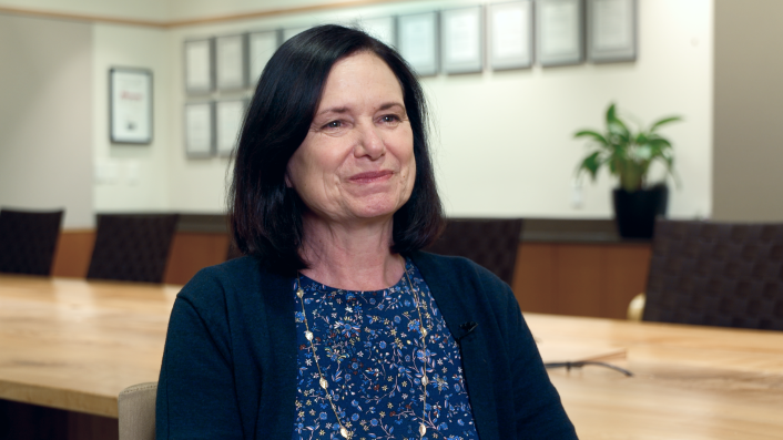 Portrait photo of Dr. Kathleen, who leads the group of research scientists who are advancing antibody-drug conjugates (ADCs) into clinical trials